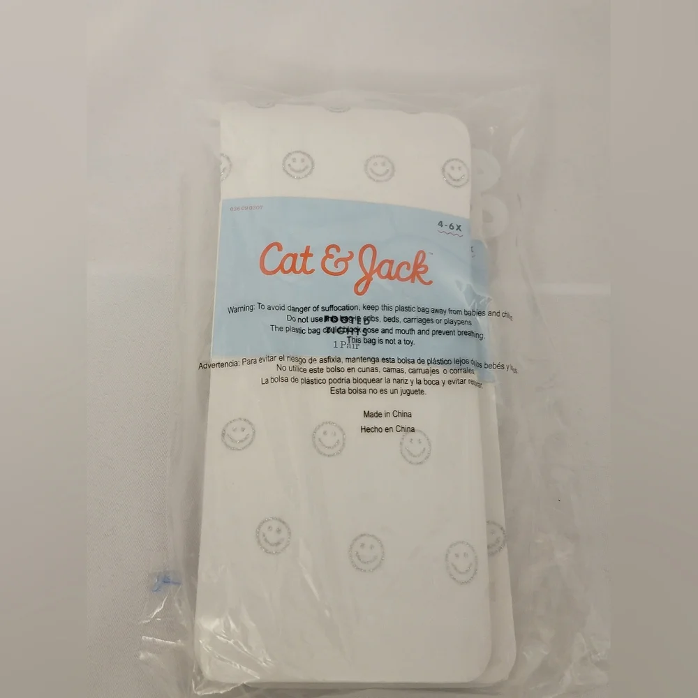 NEW Cat & Jack 2 Pack Little Girls Footed Smiley Face Tights Size 4-6X